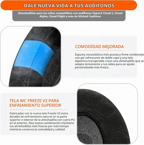 Vista 4 de WC Freeze V2 Cloud Alpha - Almohadillas de gel refrigerante en ángulo para HyperX Cloud Alpha y más, de Wicked Cushions Almohadillas en ángulo