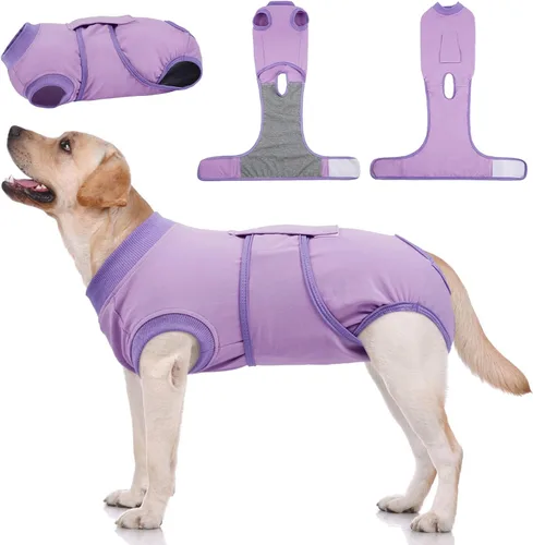 Vista 56 de Kuoser Traje de cirugía para perro, cómodo traje de recuperación para perras, mameluco protector posoperatorio, alternativa suave al cuello E