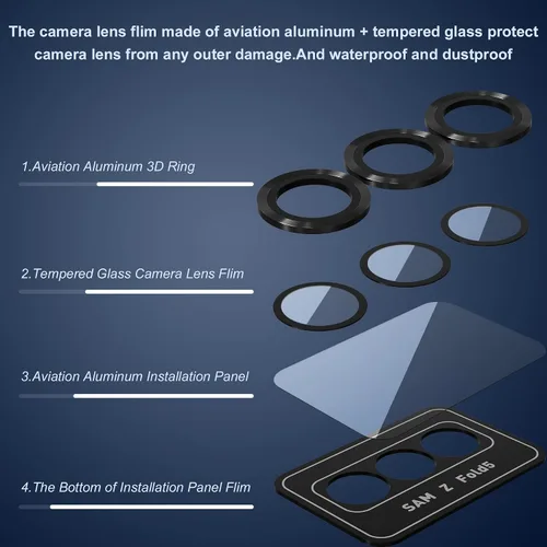 Vista 5 de Suoman Para Samsung Galaxy Z Fold 5 Protector De Lente De Cámara, Cubierta De Lente De Cámara De Vidrio Templado Estilo De Textura De Metal