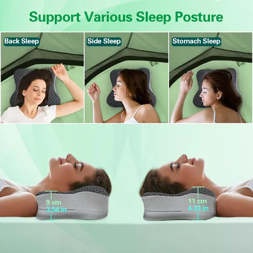 Vista 5 de Almohada de viaje para dormir, almohadas ergonómicas de apoyo cervical para el cuello, almohada de viaje de espuma viscoelástica ligera para Negro