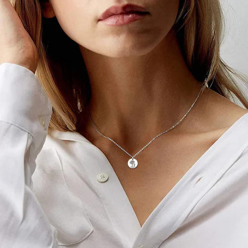 Vista 9 de ChicSilver Collar de plata de ley 925 con colgante de moneda de disco floral grabado, plata y oro (con caja de regalo)