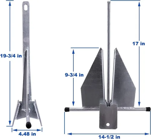 Vista 2 de MARINE SYSTEM Kit de anclaje Fluke Anchor con cadena de anclaje y cuerda de anclaje para barcos, pontón, cubierta, pesca y vela