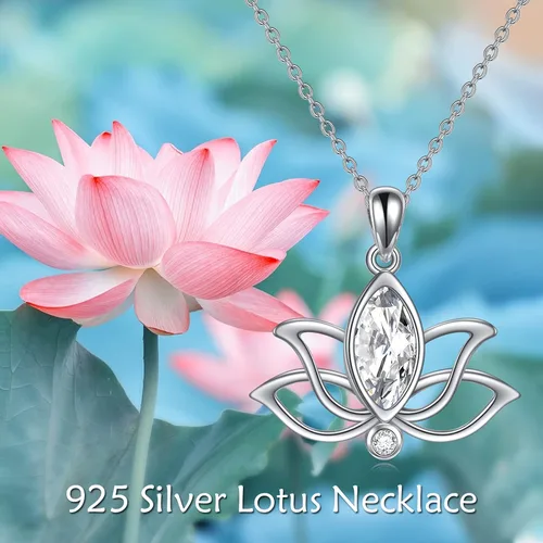 Vista 6 de YFN Collar de loto de plata de ley con colgante de piedra natal de loto, joyería de loto, regalos de cumpleaños para mujeres y niñas, Plata