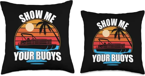 Vista 3 de Pontoon Boat Accessories & Lake Life Tees Show Me Your Buoys - Divertida almohada de humor para adultos, para amantes de los pontones, 16 x 16