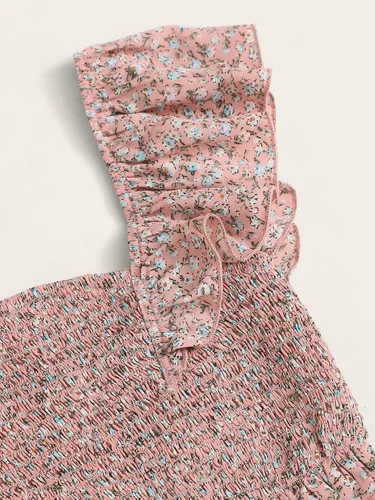 Vista 3 de MakeMeChic - Conjunto de dos piezas para mujer, diseño de falda cruzada y blusa corta con vuelos