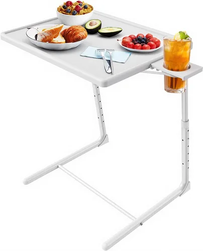 Vista 10 de HUANUO Mesa ajustable para TV – Bandeja de cena de TV con portavasos en la cama y el sofá, cómoda mesa plegable con 6 ajustes de altura y 3 ángulos