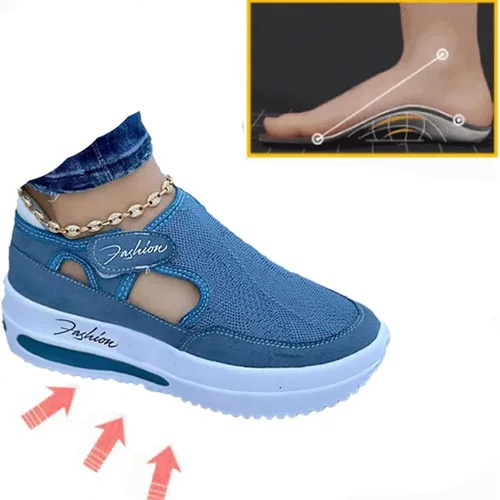Vista 4 de AIERAI Zapatos ortopédicos para mujer zapatos planos de malla transpirable informales punta redonda tacón grueso zapatos casuales
