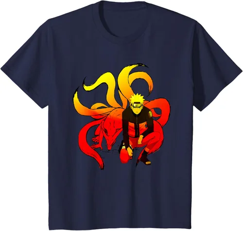 Vista 49 de Naruto Shippuden Naruto and 9 Tails - Camiseta de manga corta Negro