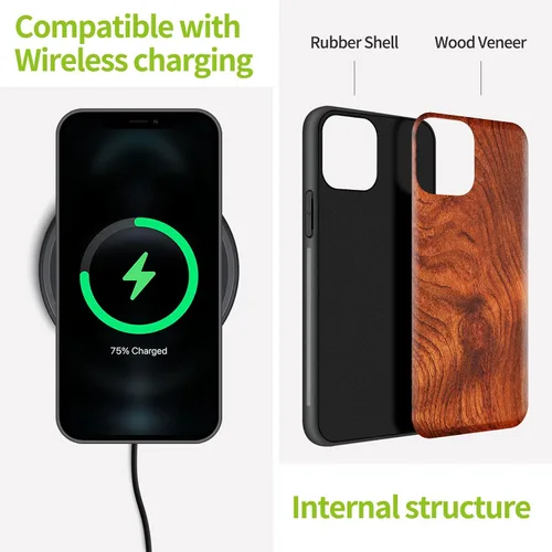 Vista 5 de Carveit Funda de madera para iPhone 11 Pro Max [madera real dura y TPU suave negro] a prueba de golpes, protector de madera único para teléfono