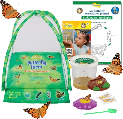 Vista 10 de Insect Lore Butterfly Garden Kit with Live Caterpillars – Grow 10 Painted Lady Butterflies - STEM Learning Activity, Habitat with Journal, Stickers