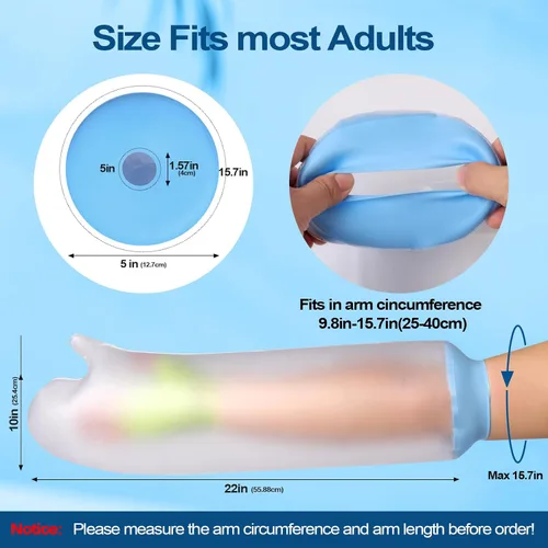 Vista 4 de Cubiertas fundidas impermeables para brazo de ducha (9 x 22 pulgadas) Medical-Grade Reusable Protector Sleeve for Shower & Swim, Fit Broken Wrist