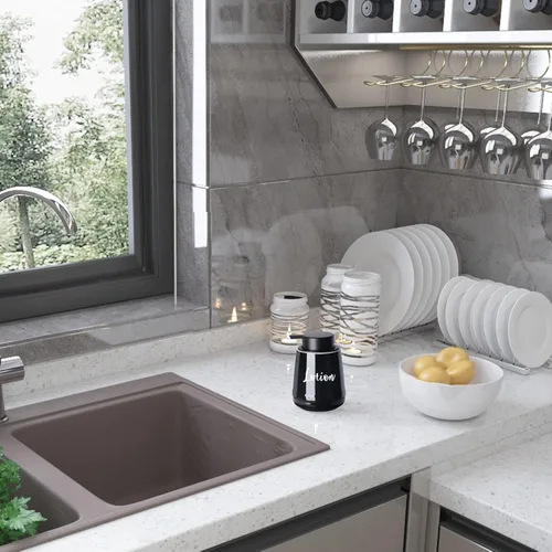 Vista 8 de Dispensador de loción de jabón de cerámica, dispensador de jabón de manos (negro, loción etiquetada)
