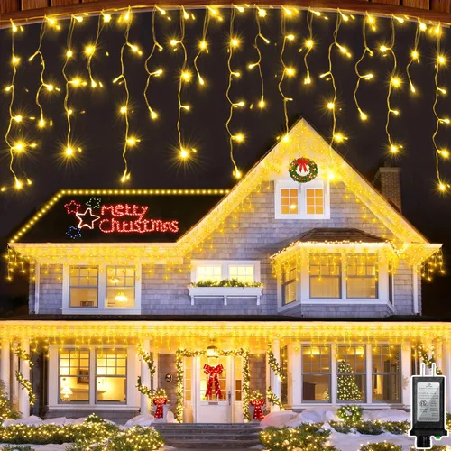 Vista 19 de 612 luces LED de Navidad para exteriores de 60 pies, 136 gotas de hielo, 12 modos profesionales con temporizador de memoria y brillo, tira de luces