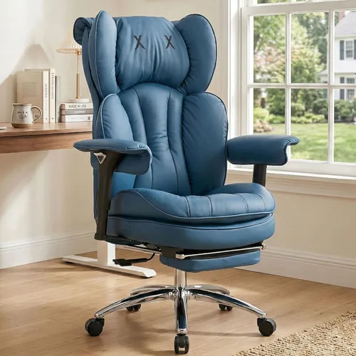 Vista 12 de Efomao Silla de oficina blanca grande y alta con reposapiés, silla ergonómica de respaldo alto para computadora con reposabrazos ajustables, asiento