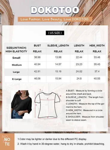Vista 5 de Dokotoo Women's 2023 Summer Spring Casual 34 Sleeve Solid Color V Neck Loose Pullover Knit Fall Sweaters Tops
