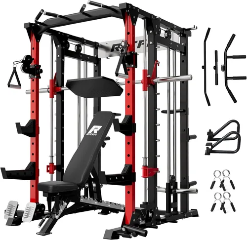 Vista 9 de RitFit Máquina Buffalo Smith, jaula eléctrica con sistema LAT-Pull Down y sistema de cruce de cables, estante de sentadillas todo en uno