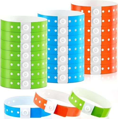Vista 17 de 600 pulseras de plástico para eventos, vinilo, colores surtidos Adjustable Snap, Bulk Waterproof Neon Colored Arm Bands, For Admission Pools