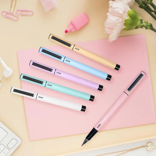Vista 7 de DOHE - Pack de 4 bolígrafos ELIPSE - Tinta gel azul - Punta fina 0.020 in - Capucha y clip de fijación - Fabricado en aluminio duradero - Morado
