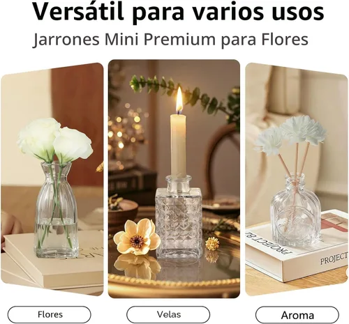 Vista 5 de RUCKAE Juego de 12 jarrones pequeños transparentes para brotes a granel, jarrones de vidrio para mini flores para centros de mesa, decoraciones