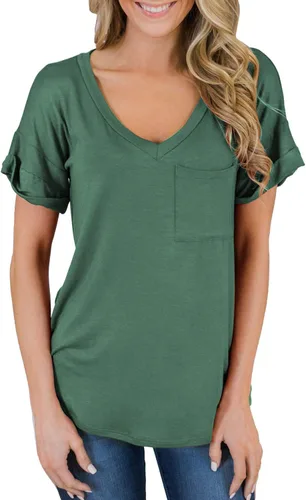 Vista 3 de Miholl Camiseta holgada, informal, de manga corta, con cuello en V, para mujer