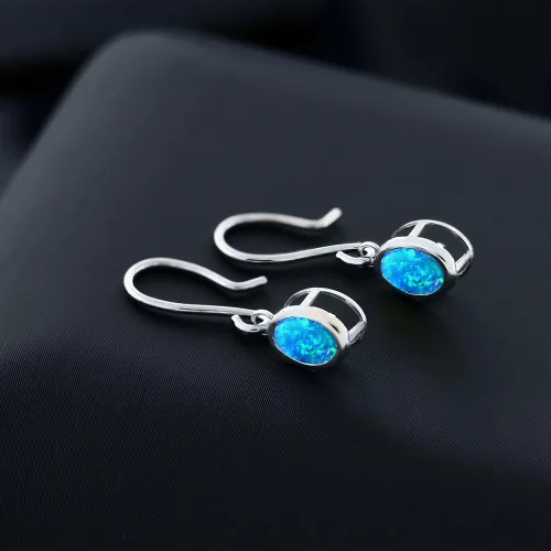 Vista 79 de Gem Stone King Aretes colgantes de plata de ley 925 de 0.276 x 0.197 in con piedra natal ovalada de alambre francés para mujer