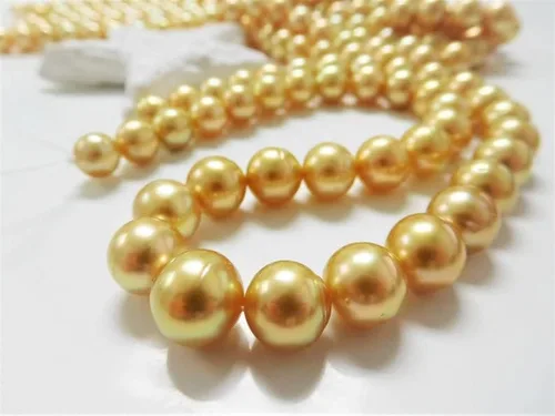 Vista 4 de Collar de perlas doradas tibetanas naturales, collar de boda, collar de perlas de concha, collar de perlas, joyería de boda, collar de dama