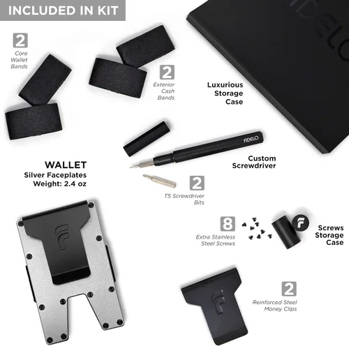 Vista 4 de Fidelo Billetera minimalista para hombre Cartera delgada con bloqueo RFID para tarjetas de crédito hecha de aluminio 7075. La cartera compacta