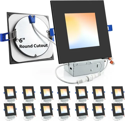 Vista 10 de zouzai juego de 12 luces LED empotrables cuadradas de 4 pulgadas para recortes redondos, luz descendente ultrafina de 5 CCT seleccionable y Blanco