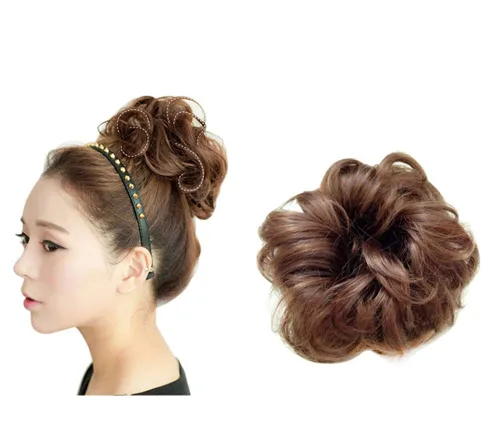 Vista 8 de Extensiones de moño sintético rizado y desordenado para mujer, color marrón y negro