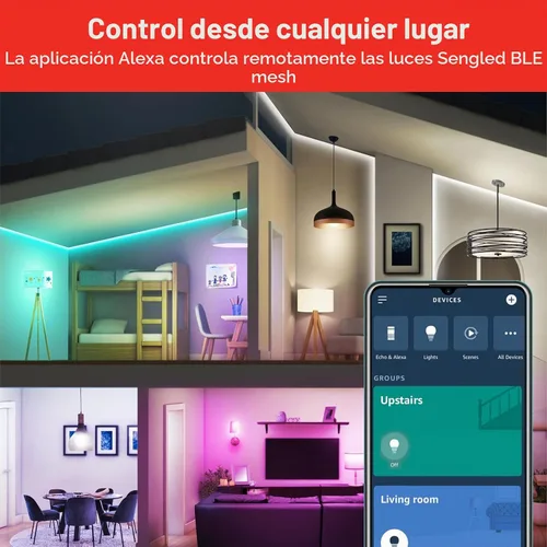 Vista 5 de Sengled Bombillas inteligentes, color que cambia de color Alexa/malla Bluetooth, bombilla LED regulable A19 E26 multicolor, alto CRI, alto brillo A