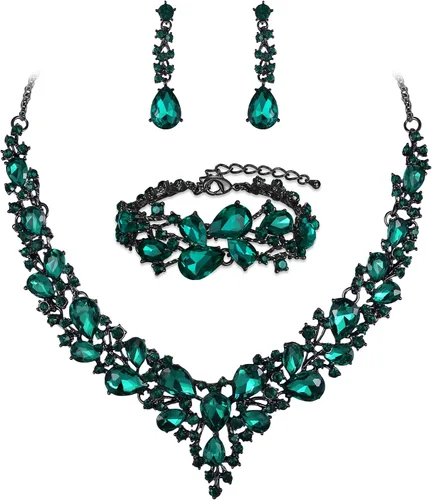Vista 36 de BriLove - Juego de joyas de boda con cristales austriacos, collar, aretes y pulsera para mujer 01-Tono plateado transparente