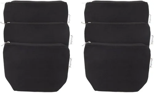 Vista 2 de 100% algodón 12oz lona cremallera cosméticos maquillaje joyería bolsa monedero monedero cambio titular 6-pack Negro