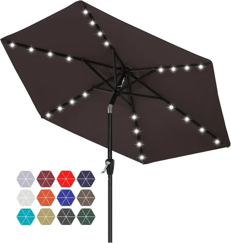 Vista 55 de ABCCANOPY Sombrillas solares duraderas para patio con 24 luces LED de 7.5 pies con 6 varillas resistentes (borgoña)