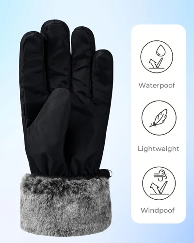 Vista 5 de accsa Guantes de nieve impermeables para mujer, 3M Thinsulate, cálidos y resistentes al viento, guantes de esquí para mujer