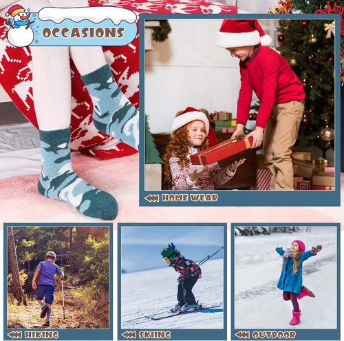 Vista 6 de Calcetines cálidos de lana para niños y niñas calcetines gruesos de invierno térmicos suaves acogedores calcetines de cuello redondo para niños