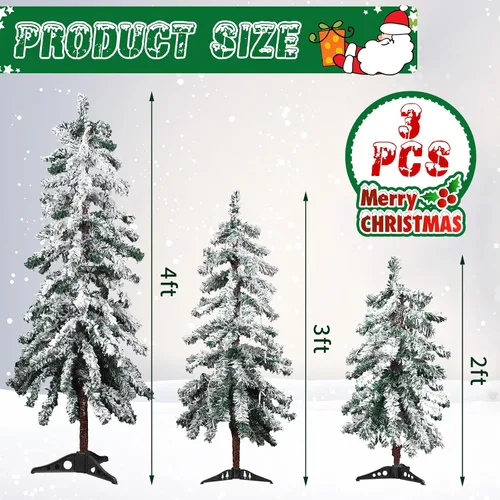 Vista 3 de Cinnvoice Árbol de Navidad artificial flocado de 3 piezas con luces LED