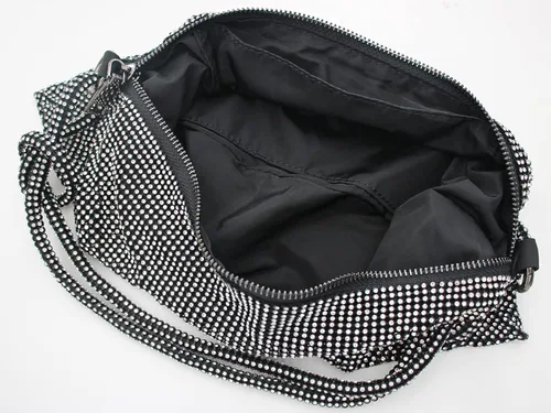 Vista 6 de Bolso Hobo plateado con diamantes de imitación, bolso de noche negro brillante para mujer, fiesta de graduación, boda
