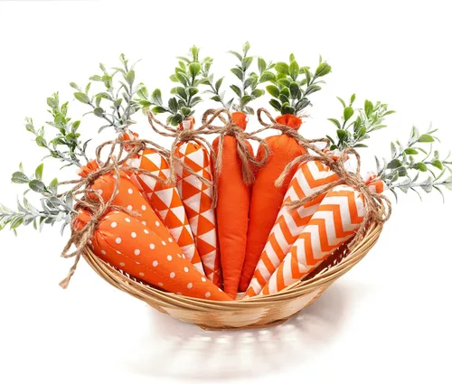 Vista 9 de Skylety Decoraciones de zanahoria de Pascua, paquete de 8 unidades, zanahorias artificiales de tela, no tejidas para rellenos de cestas de Pascua