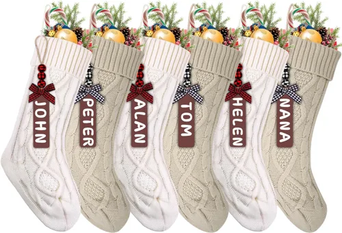 Vista 9 de XIMISHOP Paquete de 6 calcetines de Navidad, 18 pulgadas, calcetines grandes de punto trenzado personalizados para colgar en Navidad, decoraciones