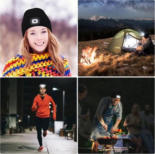 Vista 5 de Beanie Hat with Light Unisex LED Beanie Hat with Light USB Rechargeable Running Hat Alpine Cap Gift for Men and Women Teens
