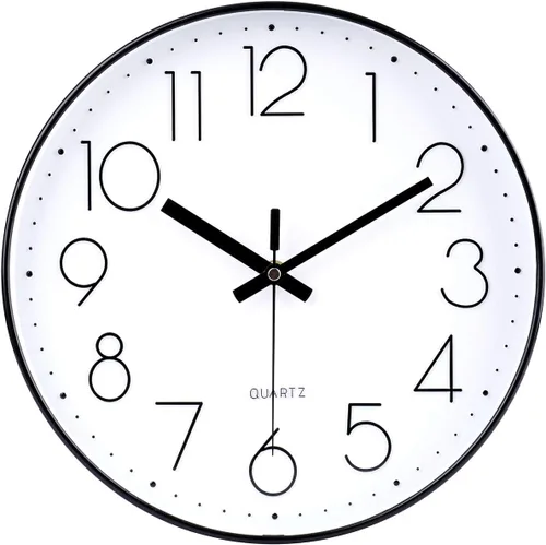 Vista 24 de jomparis Reloj de pared negro de 10 pulgadas, funciona con pilas, reloj de pared silencioso y sin tictac, reloj clásico para el hogar, oficina