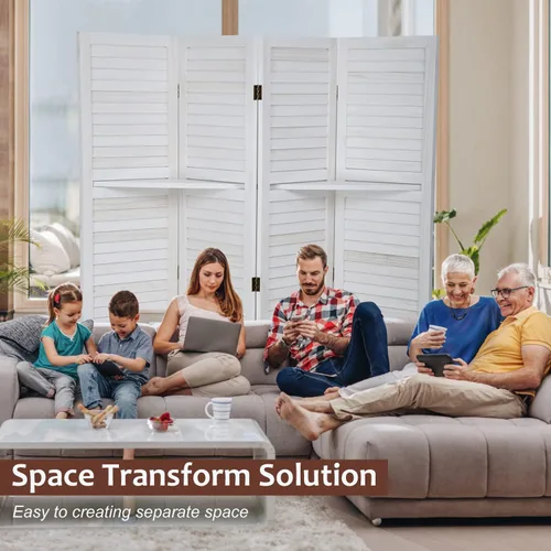Vista 3 de Divisor de habitación de 5.7 pies de alto, pantalla de privacidad plegable de madera con tres estantes, pantalla de partición portátil para oficina