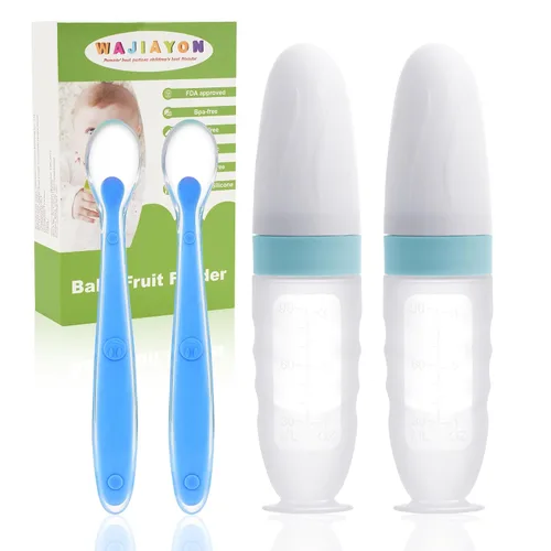 Vista 8 de Juego de cucharas dispensadoras de alimentos para bebés de 4 piezas de silicona - WAJIAYON, cucharas de alimentación con exprimidor de 3 oz