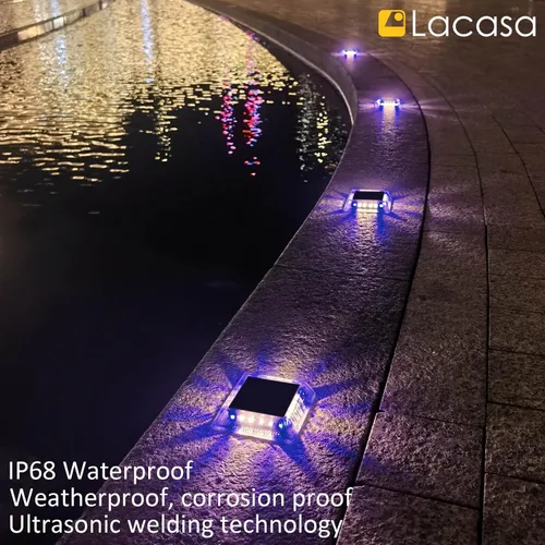 Vista 3 de Lacasa Luz Solar para Exteriores, Juego de 4 Piezas, 30LM, IP68 Resistente al Agua, Luz Solar de Jardín Automática de Encendido/Apagado para Paquete