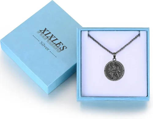 Vista 7 de Collar con colgante de plata de ley 925 con medalla de San Patrón, joyería religiosa para hombres y mujeres, con cadena de acero inoxidable 316L