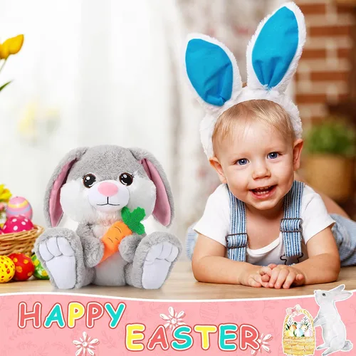 Vista 5 de Chalyna Conejito de Pascua de peluche de 8 pulgadas con orejas flexibles, abrazo y animales lavables, juguete de peluche de regalo para niños