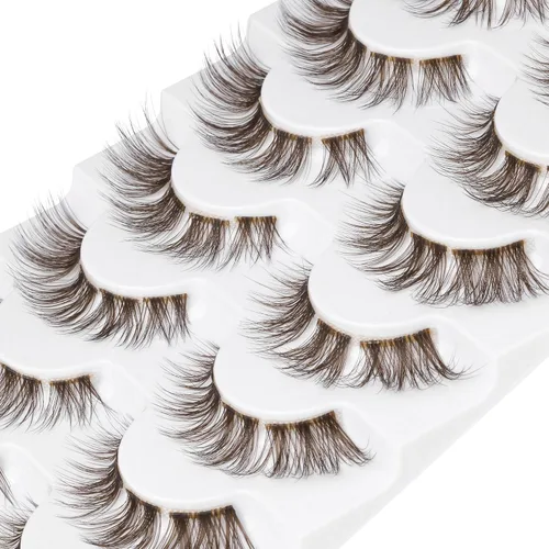 Vista 3 de 7 pares de pestañas postizas individuales esponjosas de visón - Extensiones de pestañas postizas de aspecto natural marrón