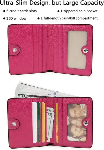 Vista 2 de BIG SALE-AINIMOER billetera de bolsillo pequeña con cremallera, plegable, compacta de cuero con bloqueo por identificación por radiofrecuencia