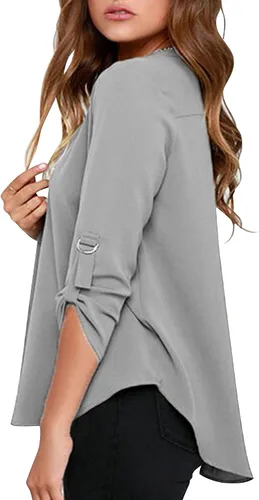 Vista 2 de ROSWEAR - Blusa de gasa para mujer cuello en V mangas con puños