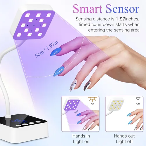 Vista 4 de Luz LED de uñas para uñas de gel - Mini lámpara de uñas de gel inalámbrica de 36 W, esmalte de curado flash, secadora de uñas con 4 veces y sensor